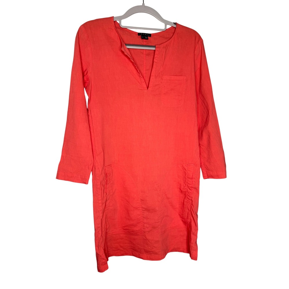 Theory‎ Caelin Crunch Dress Tunic in Linen Blend Coral